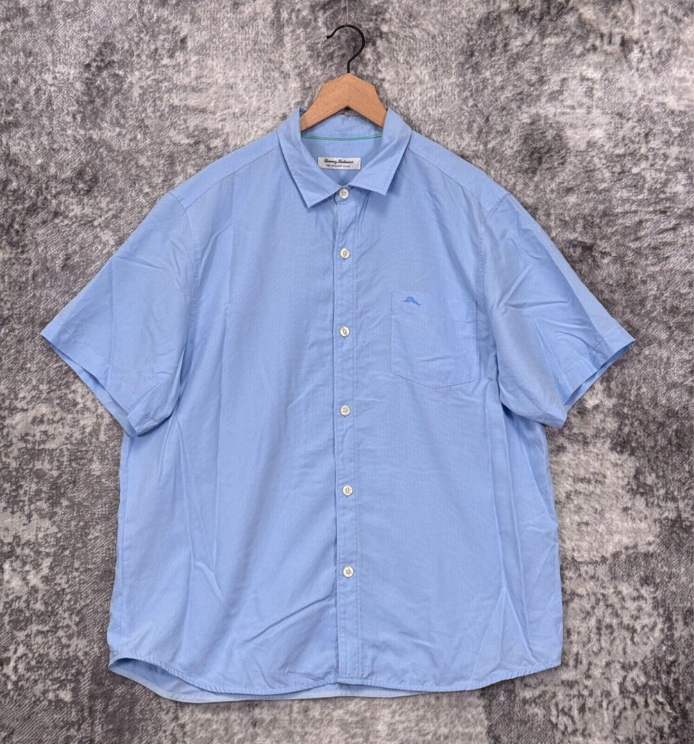 Tommy Bahama Shirt XL Mens Coconut Point Blue Grid Short Sleeve Button Up